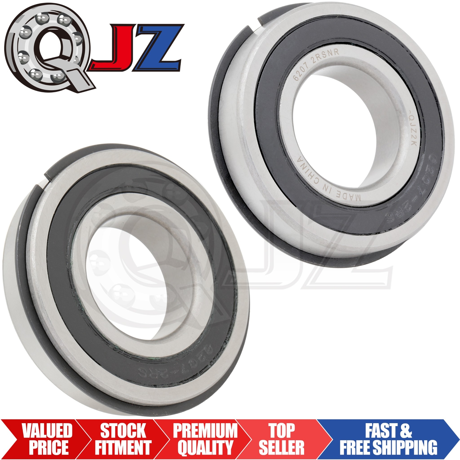 [Qty.2] 6207-2RS-NR Radial/Deep Groove Bearing w/Snap-Ring [35mm x 72mm x 17mm]