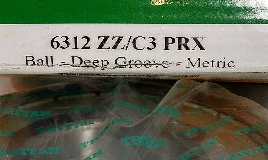 1 NEW TRITAN 6312 ZZ/C3 PRX DEEP GROOVE RADIAL BALL BEARING NIB ***MAKE OFFER***