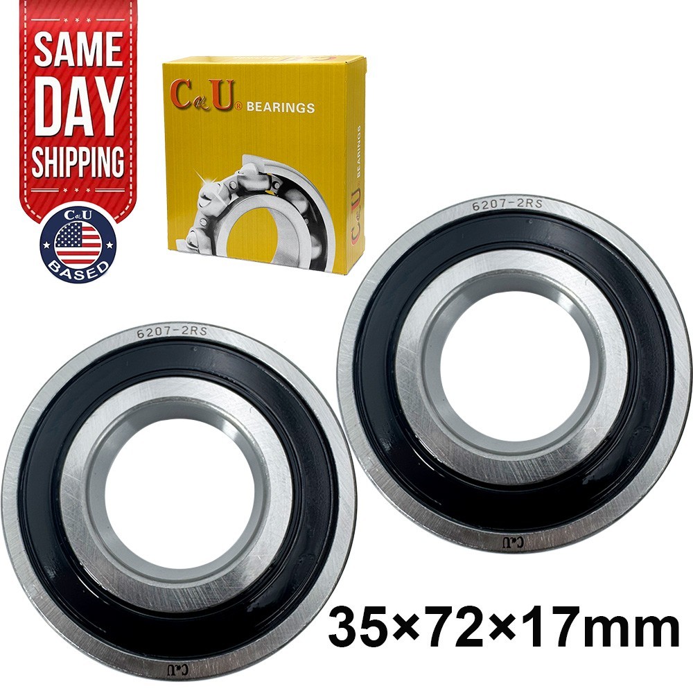2 Pack CKU 6207-2RS 35x72x17mm Double Rubber Sealed Deep Groove Ball Bearings