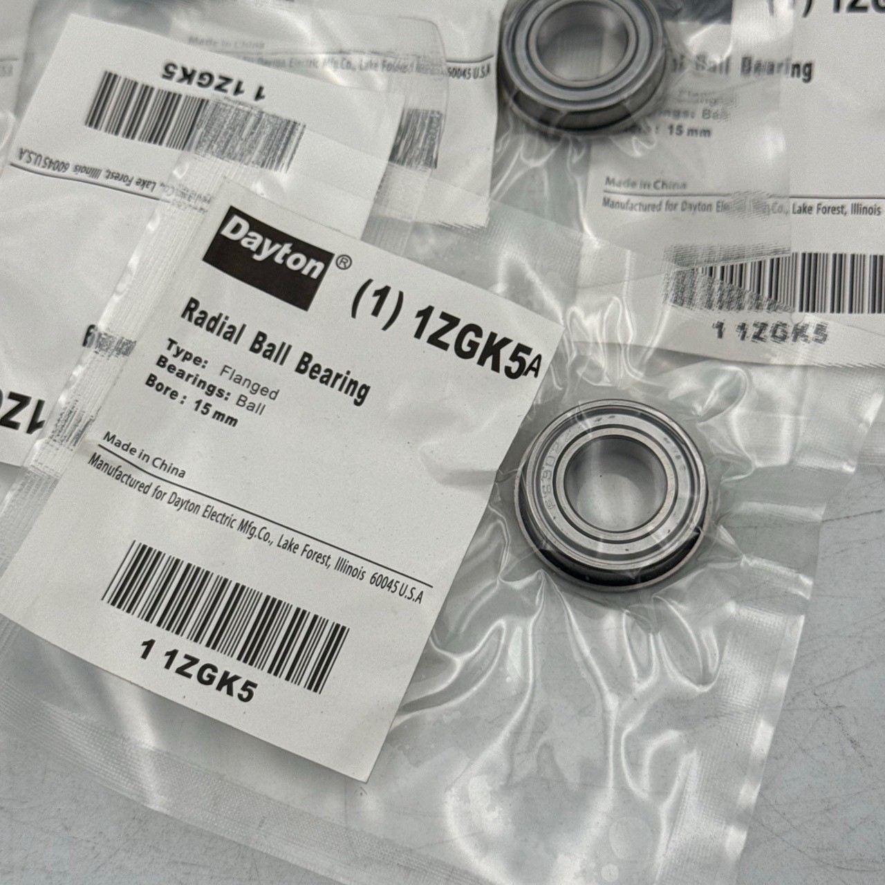 Dayton Radial Ball Bearing Flanged 15mm Steel 1ZGK5 Pack of 5