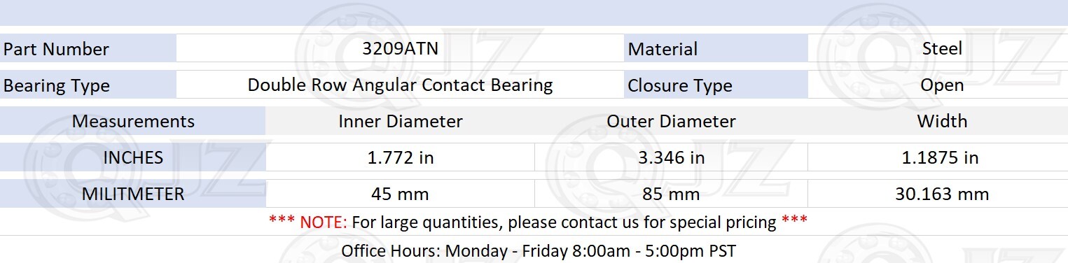 [Qty.10] 3209 New Angular Contact Ball Bearing [40mm Bore x 80mm OD x 30.2mm W]