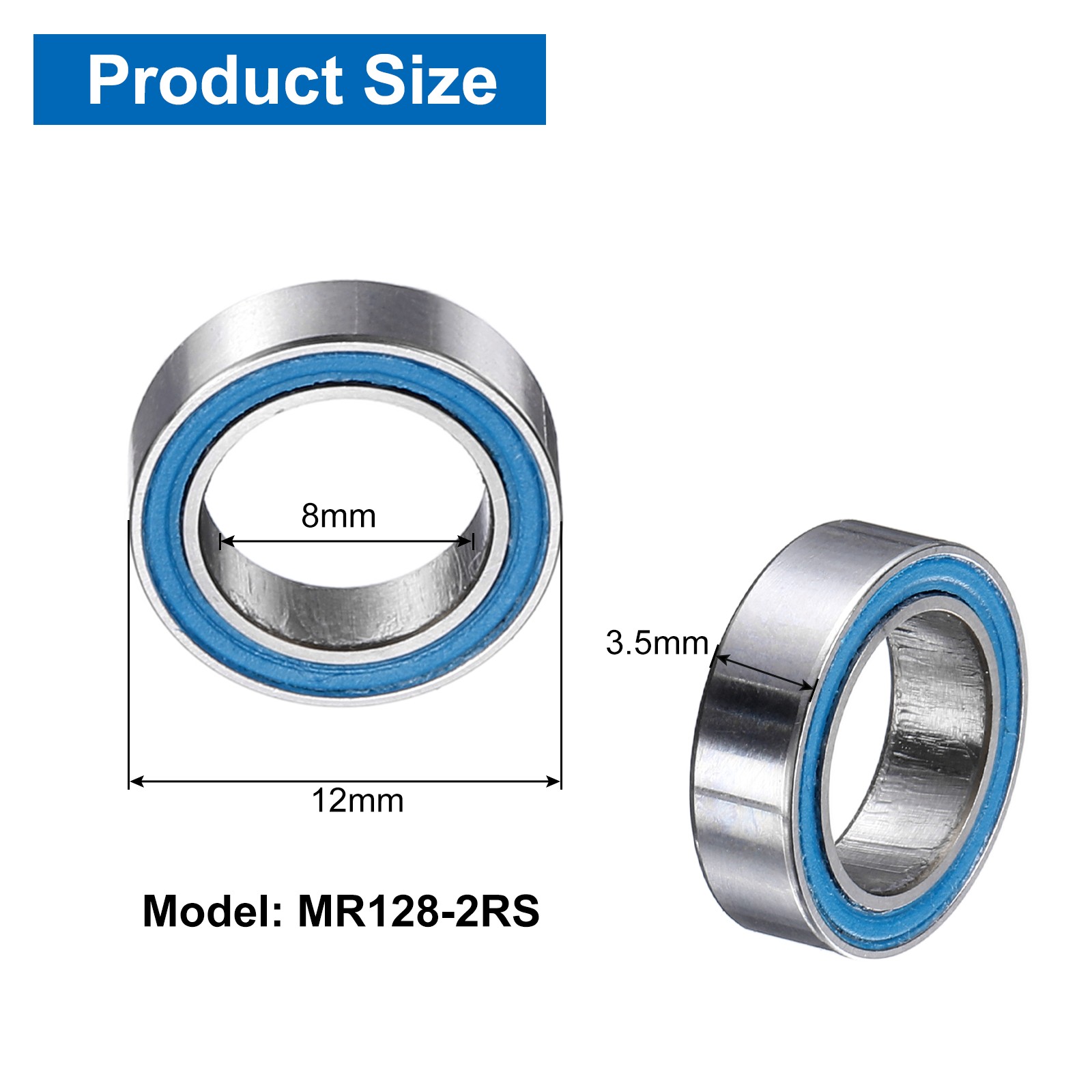 6Pcs MR128-2RS Deep Groove Bearing, 8x12x3.5mm Double Sealed Chrome Steel P5