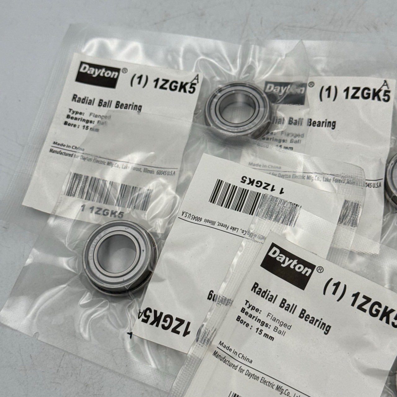 Dayton Radial Ball Bearing Flanged 15mm Steel 1ZGK5 Pack of 5