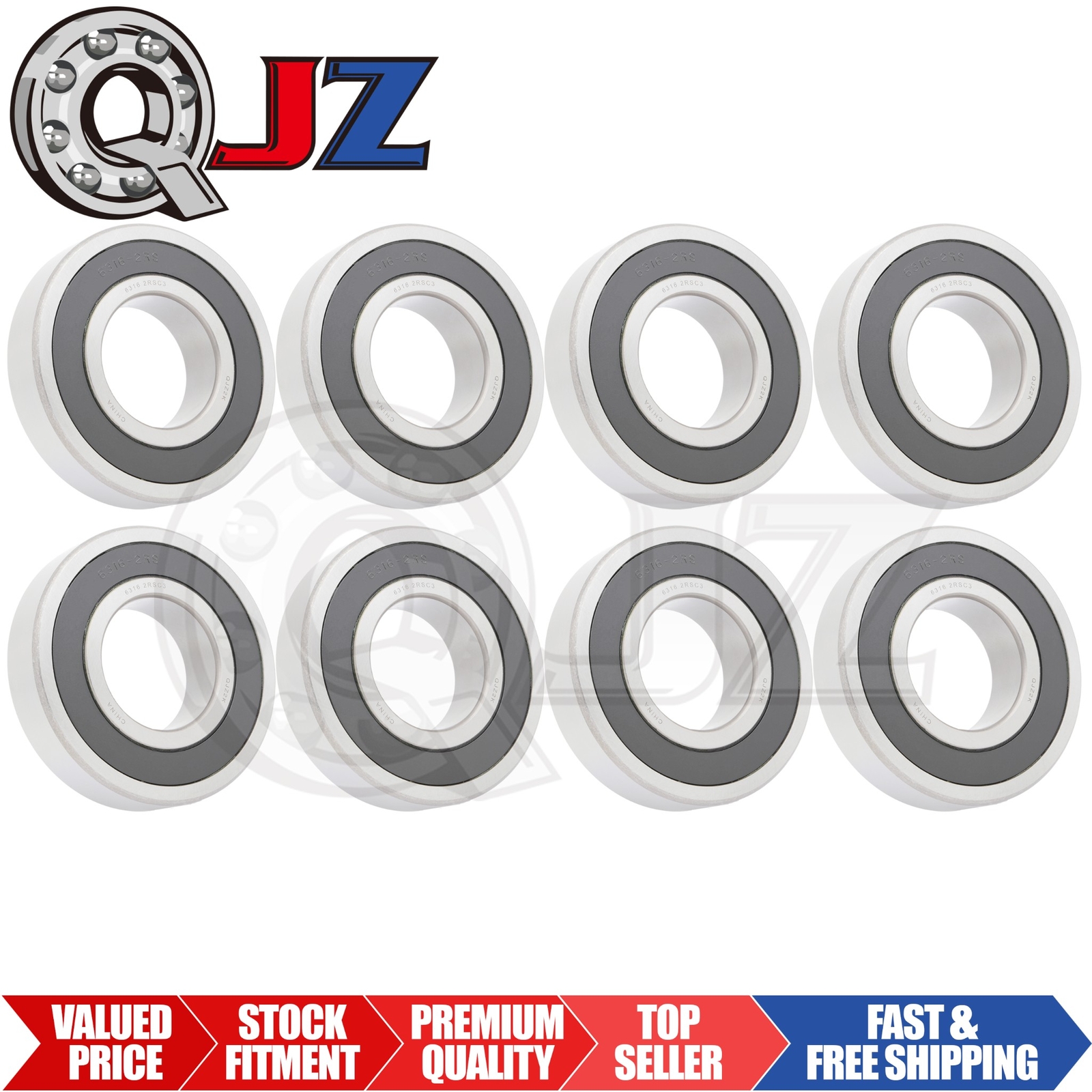 [Qty.8] 6316-2RS Radial/Deep Groove Ball Bearing [80mm ID x 170mm OD x 39mm W]