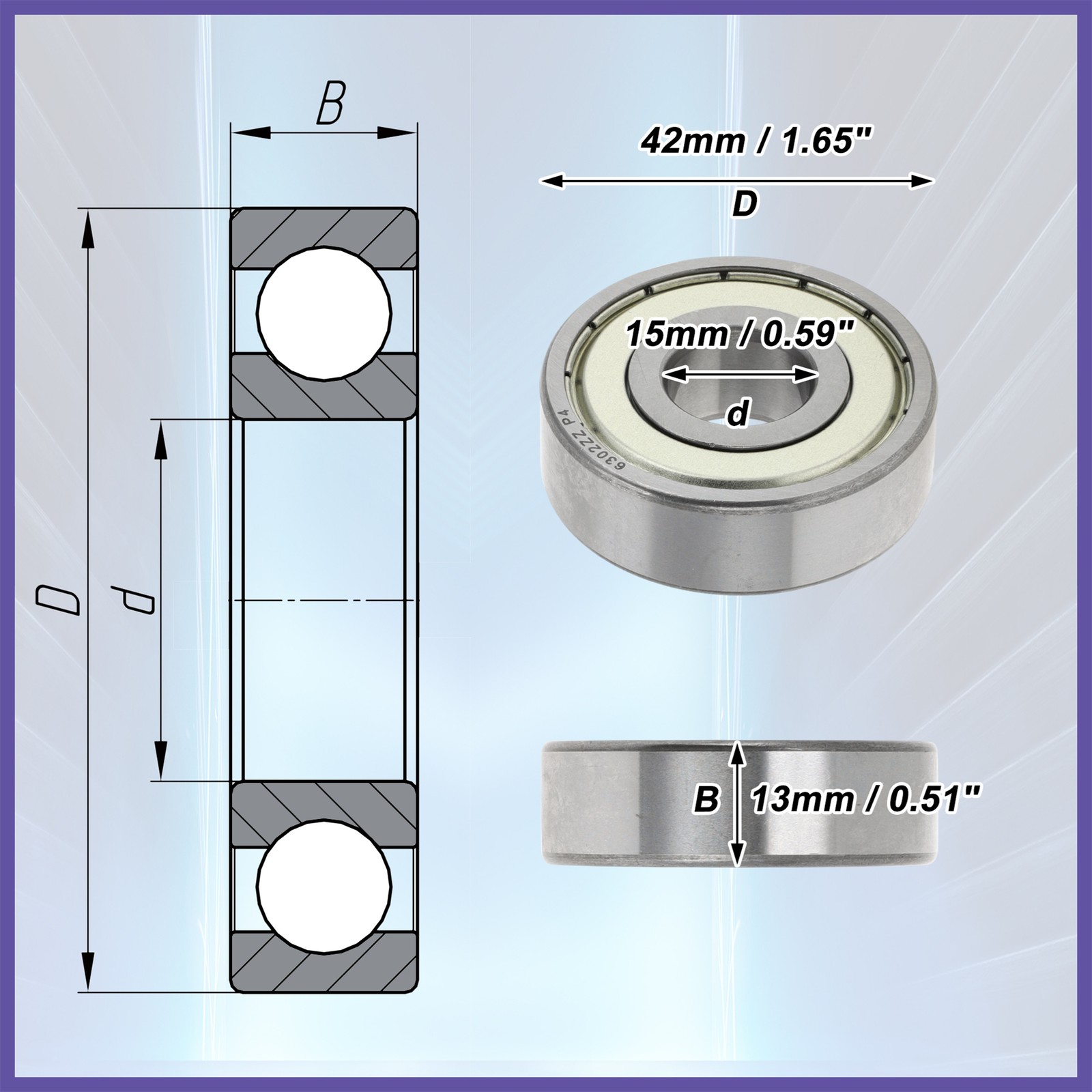 6302ZZ Deep Groove Ball Bearings P4 15x42x13mm Scooter Skateboard Wheel