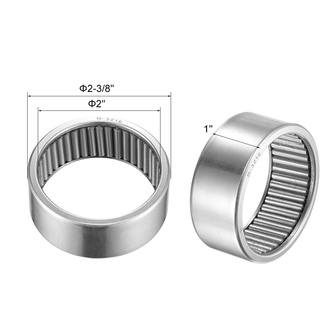 B3216 Needle Roller Bearing 2″x2-3/8″x1″ Open Full Complement Drawn Cups