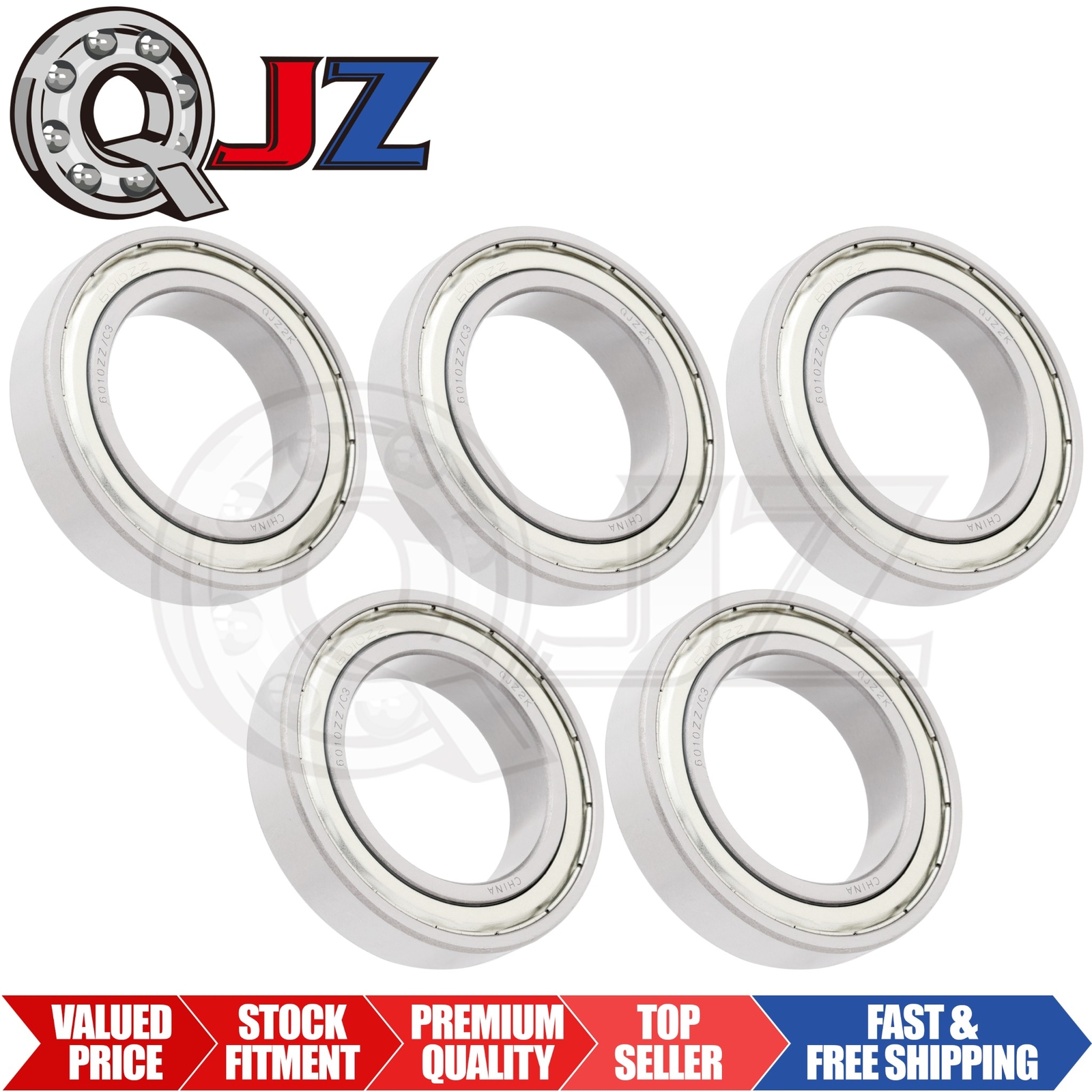 [Qty.5] New 6010-ZZ Radial/Deep Groove Ball Bearing [50mm ID x 80mm OD x 16mm W]