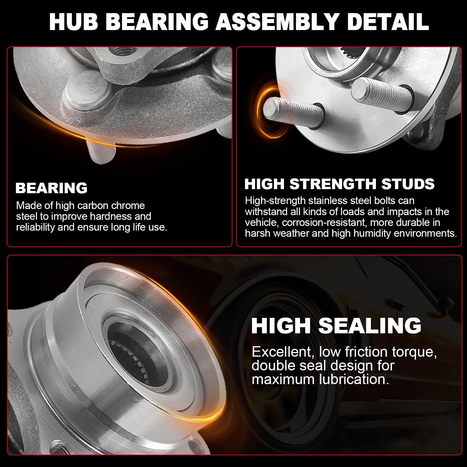 Pair 512437 Rear Wheel Bearing Hub Assembly Compatible with Kia Optima 2011-2…