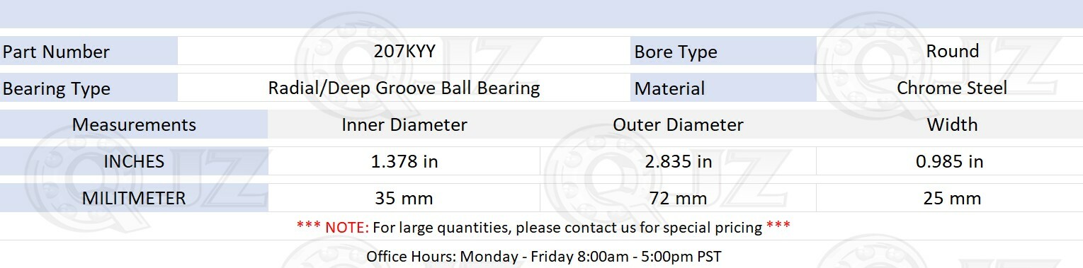 [2-Pack] 207KYY Deep Groove / Radial Ball Bearing [35mm ID x 72mm OD x 25mm W]