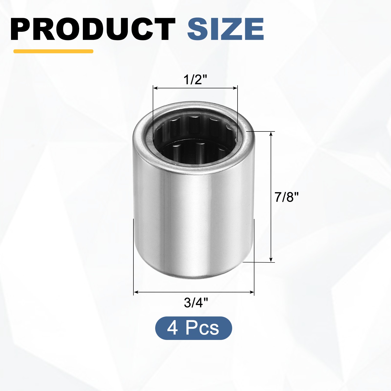 4 Pcs 1/2″x3/4″x7/8″ RCB081214 Needle Roller Bearing Chrome Steel Open End