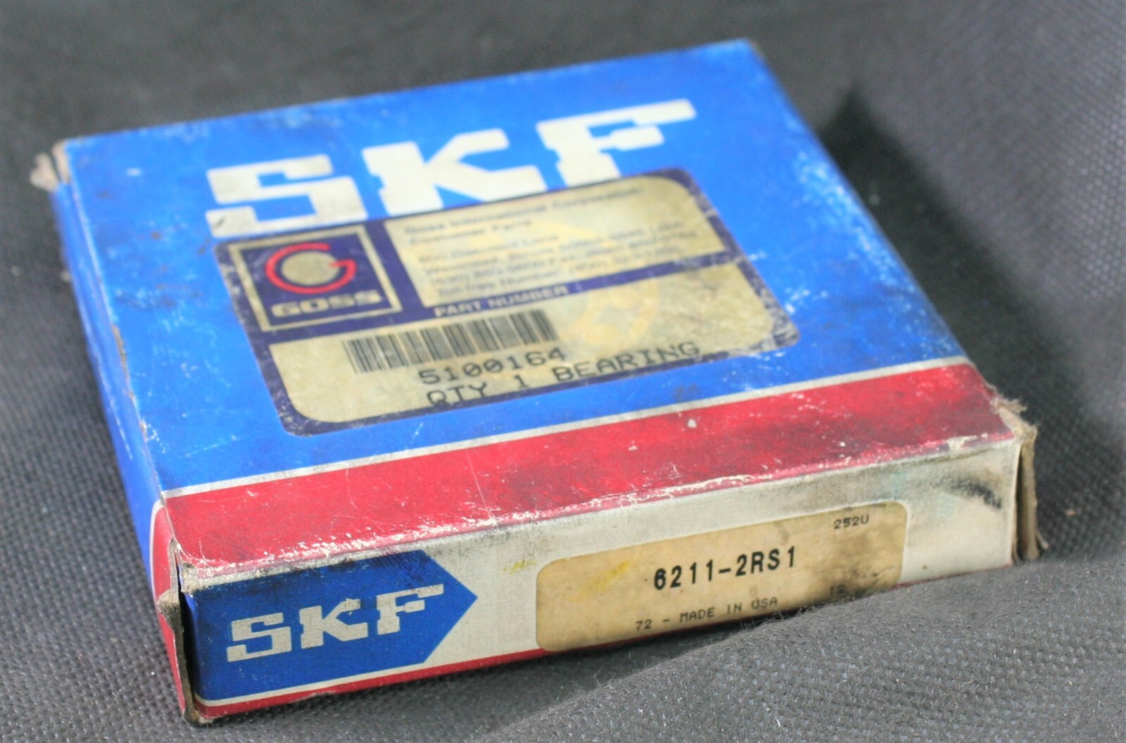 One (1) SKF 6211 2RS1 Deep Groove Bearing 55 MM ID USA NEW