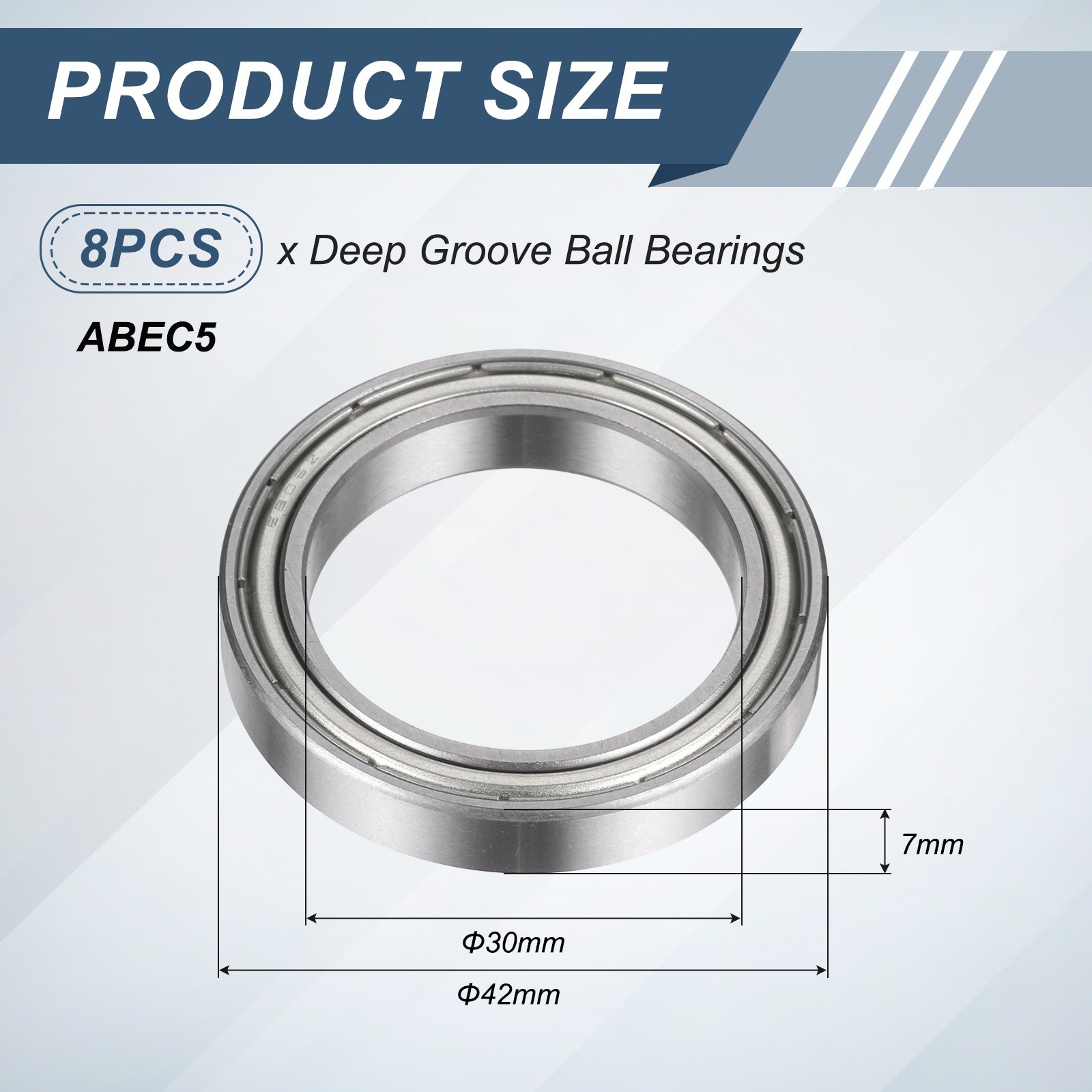 8Pcs 6806ZZ 30mmx42mmx7mm Metal Shielded Deep Groove Ball Bearing, Silver