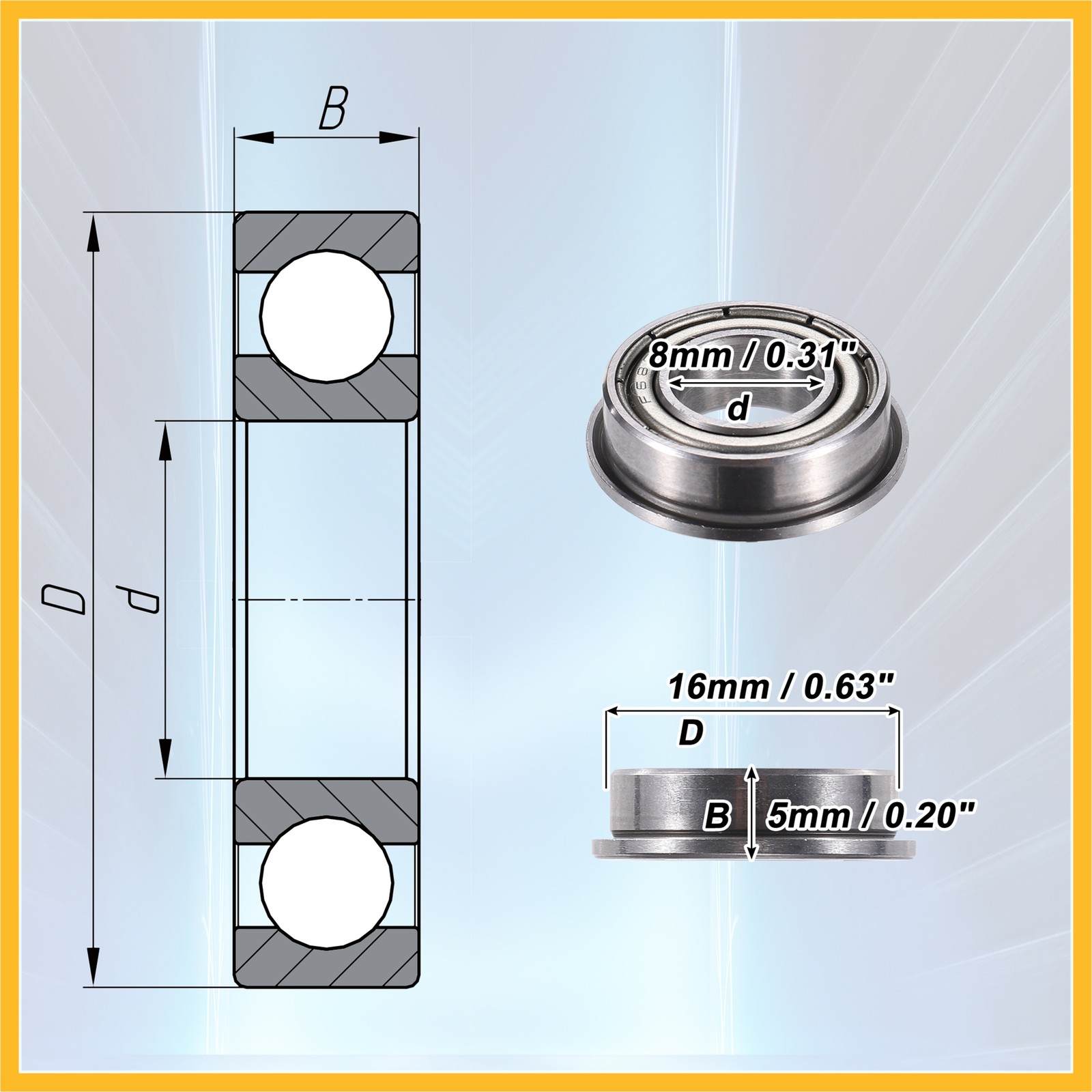 10 Pcs F688ZZ 8x16x5mm Double Metal Shield Single Row Deep Groove Ball Bearings