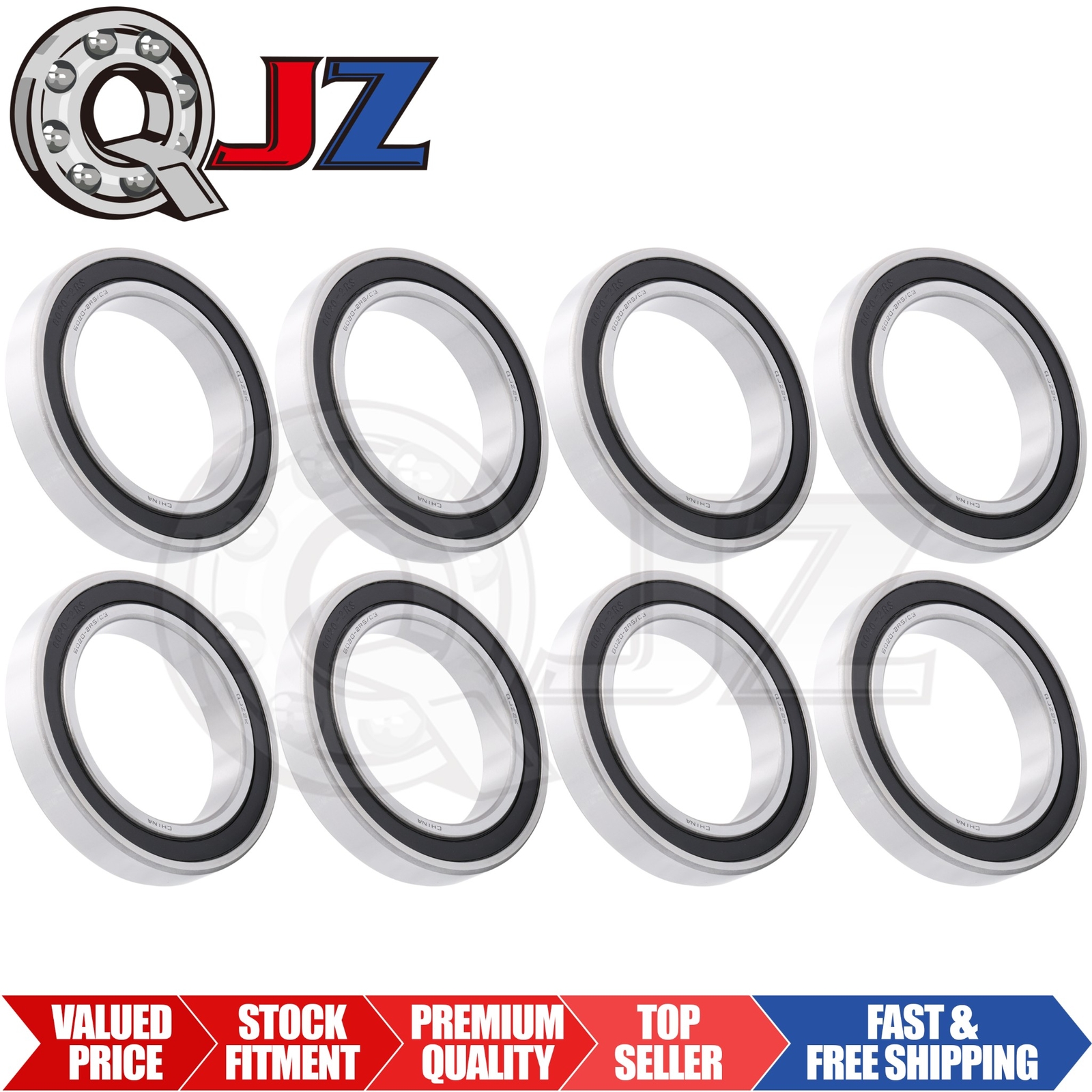 [Qty.8] 6020-2RS Deep Groove Radial Ball Bearing [100mm ID x 150mm OD x 24mm W]