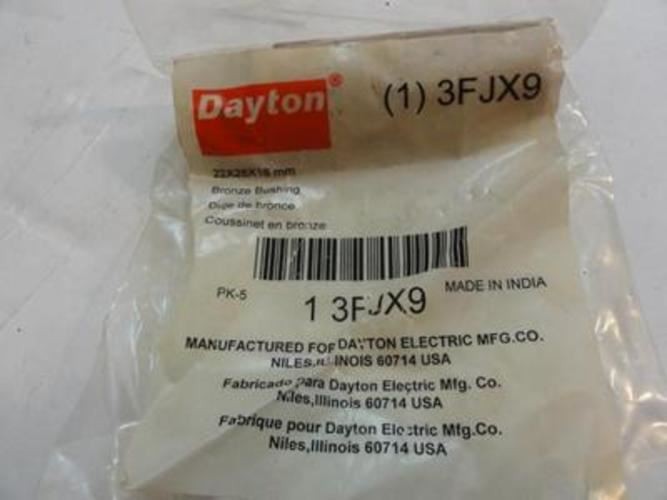 196206 New-No Box; Dayton 3FJX9 Bag-5 Bronze Sleeve Bearing; 22mm ID; 28mm OD
