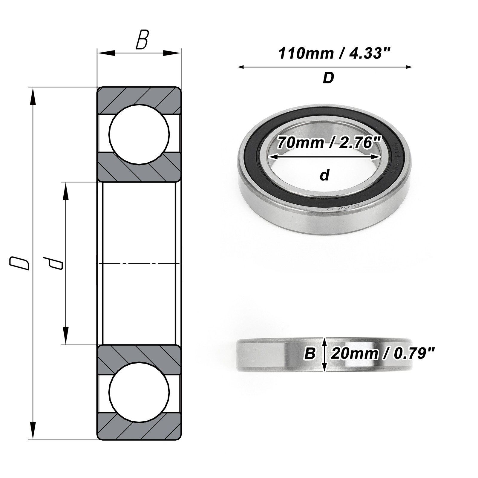 6014DDU Deep Throat Ball Bearings P0 70x110x20mm 1pc Scooter Wheel