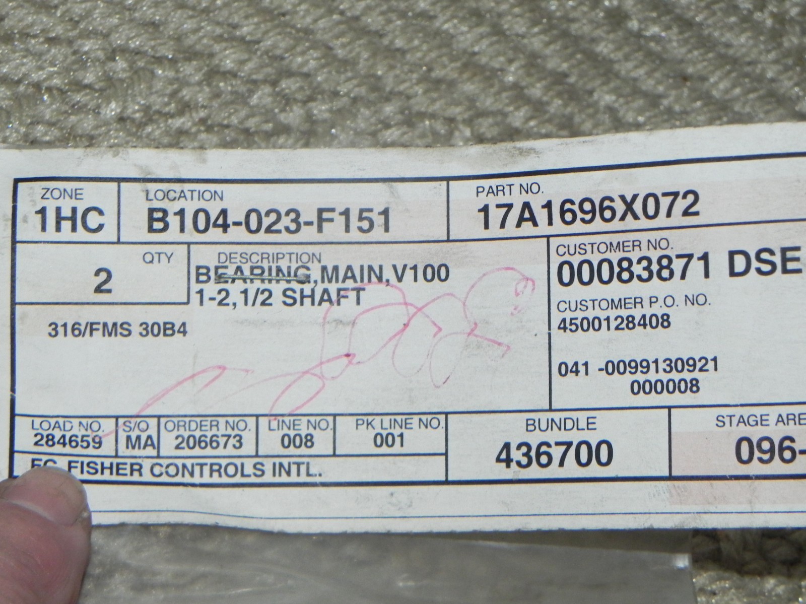 2 Fisher/Emerson Stainless Steel bearing Main V1001-2, 1/2″ Shaft 17A1606X072