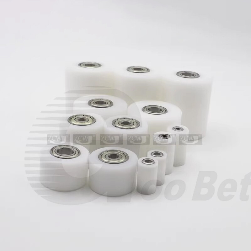 Plastic Roller Two Bearing Coated PP / POM Guiding Wheel Flat Belt Idler Various