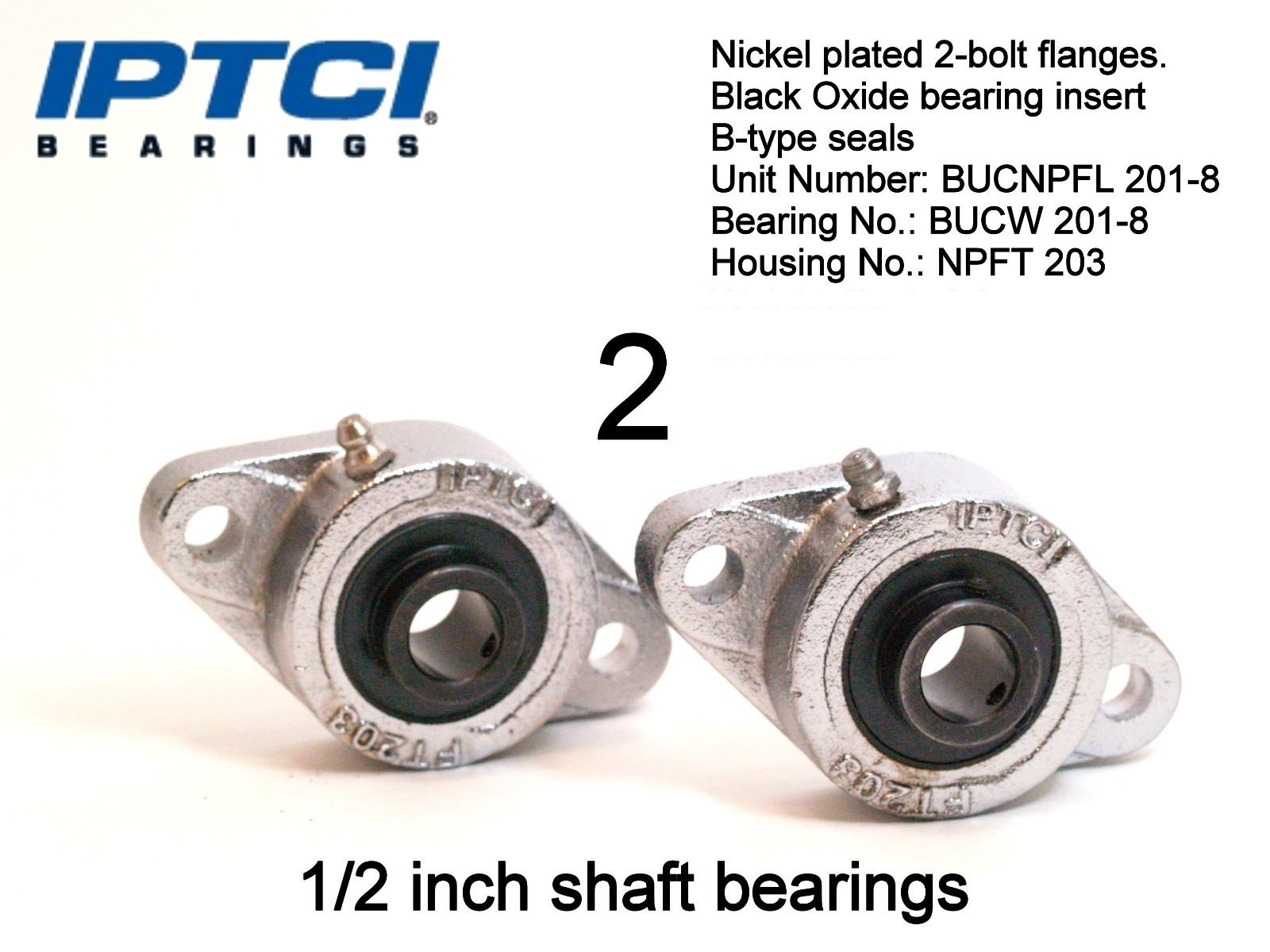 IPTCI BUCNPFL201-8 Ball Bearing Corrosion Resistant 2 Bolt Flange Nickel 1/2″