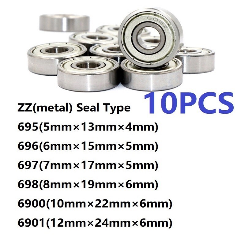 Deep Groove Ball Bearing Metal 10PCS Small Silent Carbon Steel Sealed Bearing