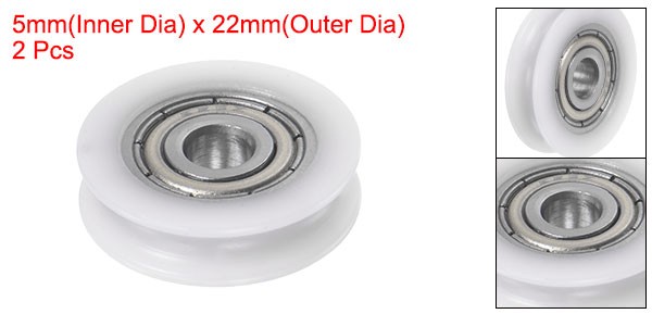 2pcs U Type Groove Pulley Nylon Roller Bearing 5x22x6mm U Groove Guide Wheel