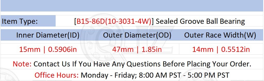[Qty.2] New B15-86D(10-3031-4w) Sealed Ball Bearing [15mm ID x 47mm OD x 14mm W]