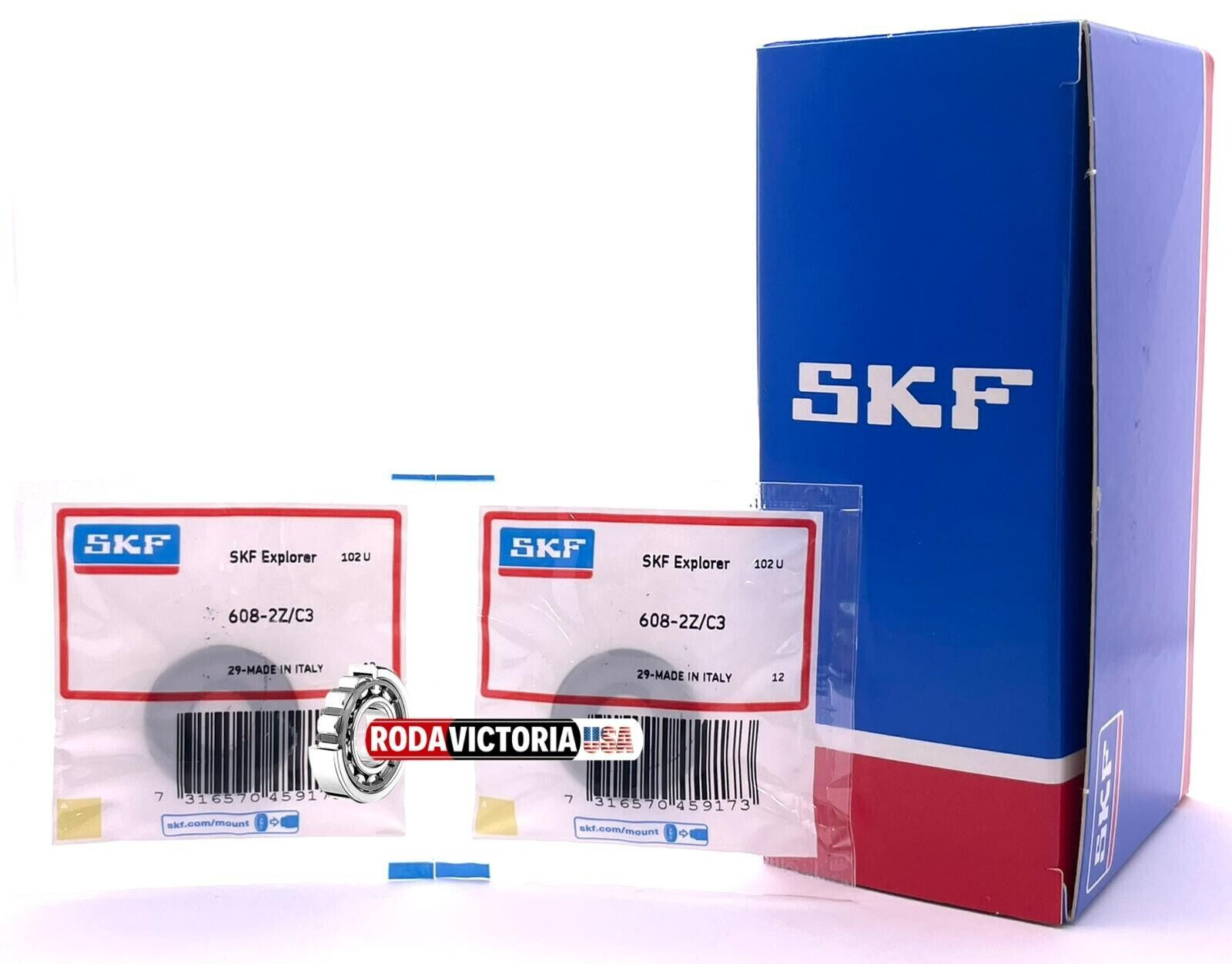 (2 PCS) SKF 608 ZZ C3 DEEP GROOVE BALL BEARING, RUBBER SEALED 8x22x7mm