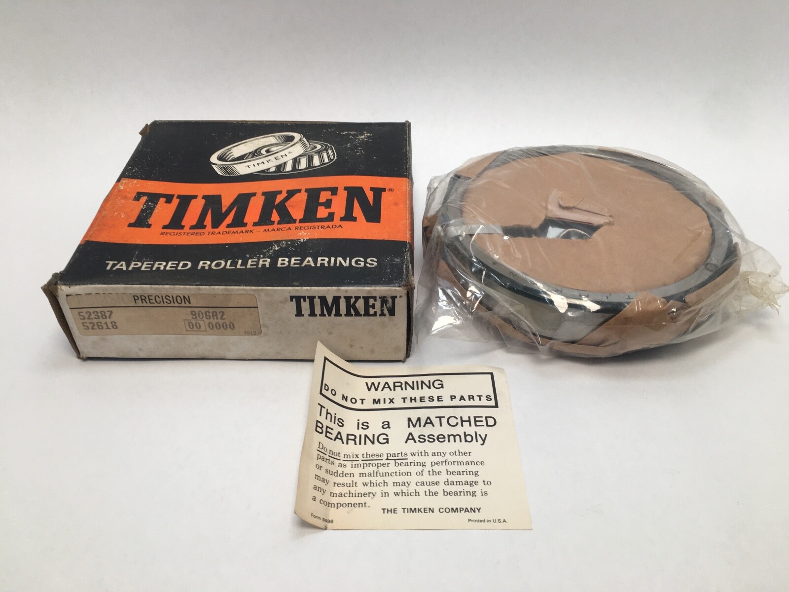 Timken 52387/52618 Taper Roller Bearing Cone&Cup 3-7/8″ ID 6-3/16″ OD 906A2 USA