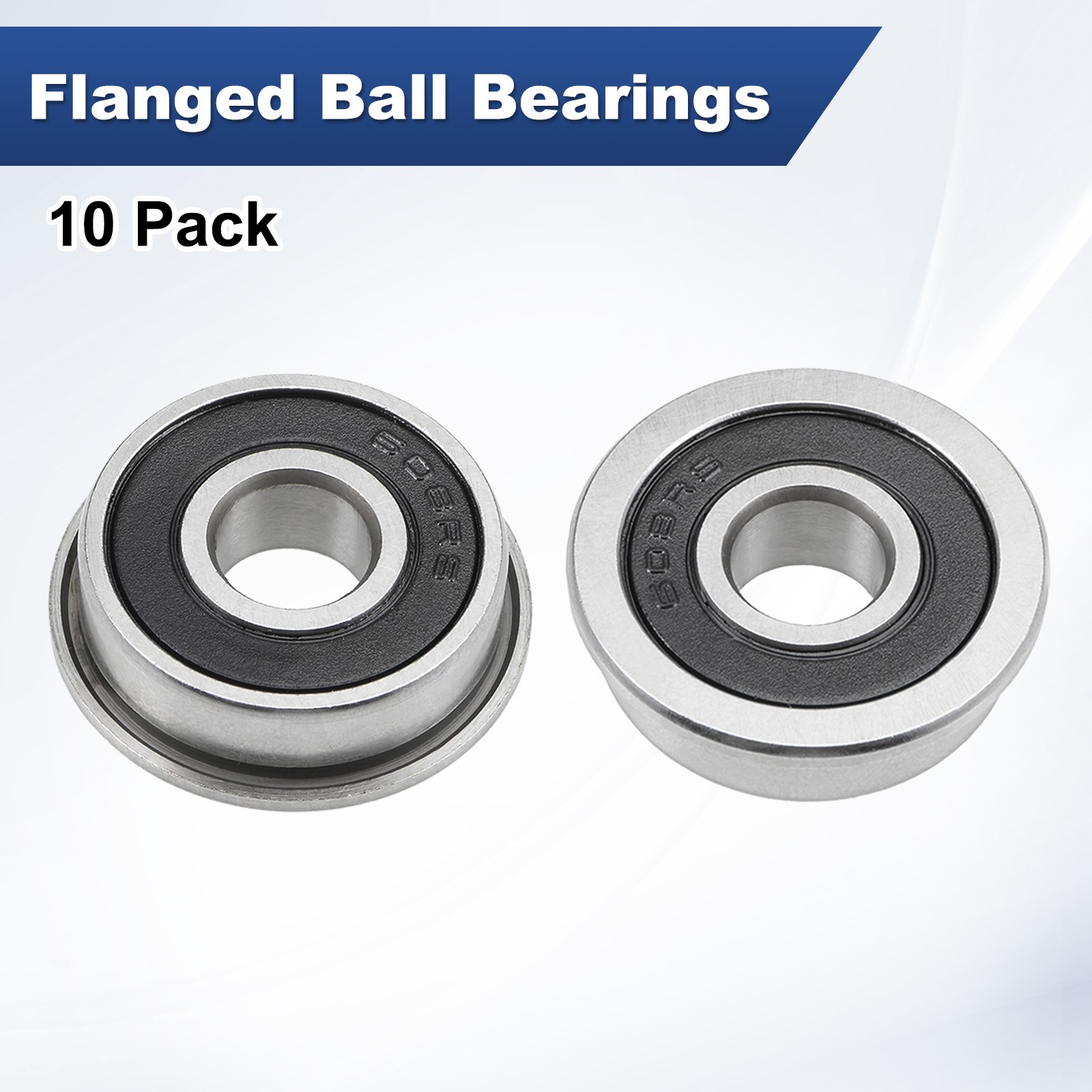 10-Pack F608-2RS Flanged Ball Bearing, 8x22x7mm Rubber Sealed Chrome Steel