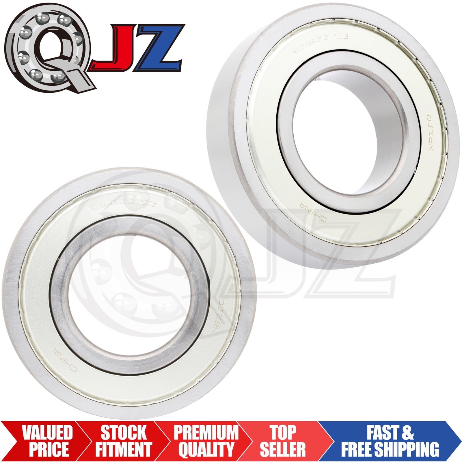 [Qty.2] 6316-ZZ Radial/Deep Groove Ball Bearing [80mm ID x 170mm OD x 39mm W]