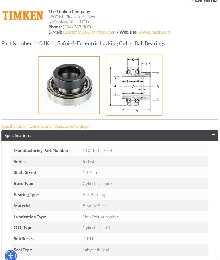 One (1) Timken Fafnir 1104KLL Eccentric Locking Collar Ball Bearing NEW USA