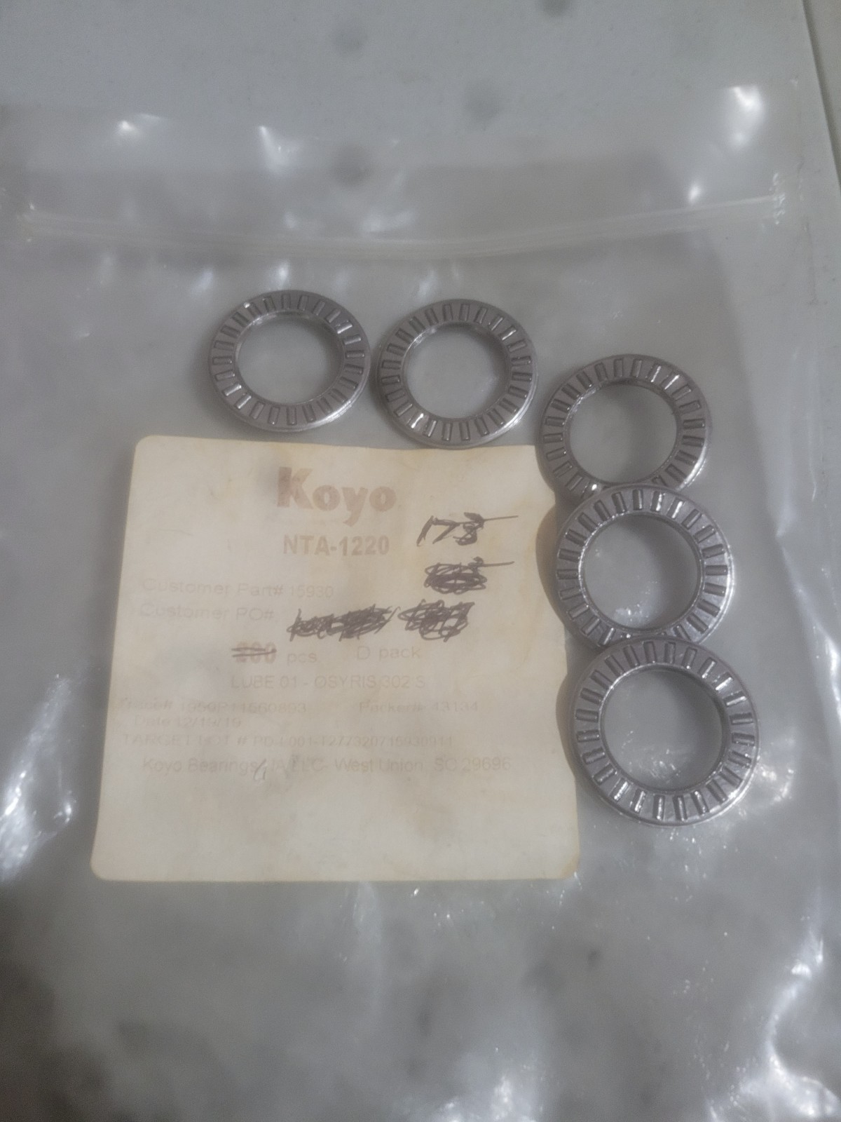 5 x NTA1220 Needle Roller and Cage Thrust Assembly for Industry 3/4×1-1/4×5/64″