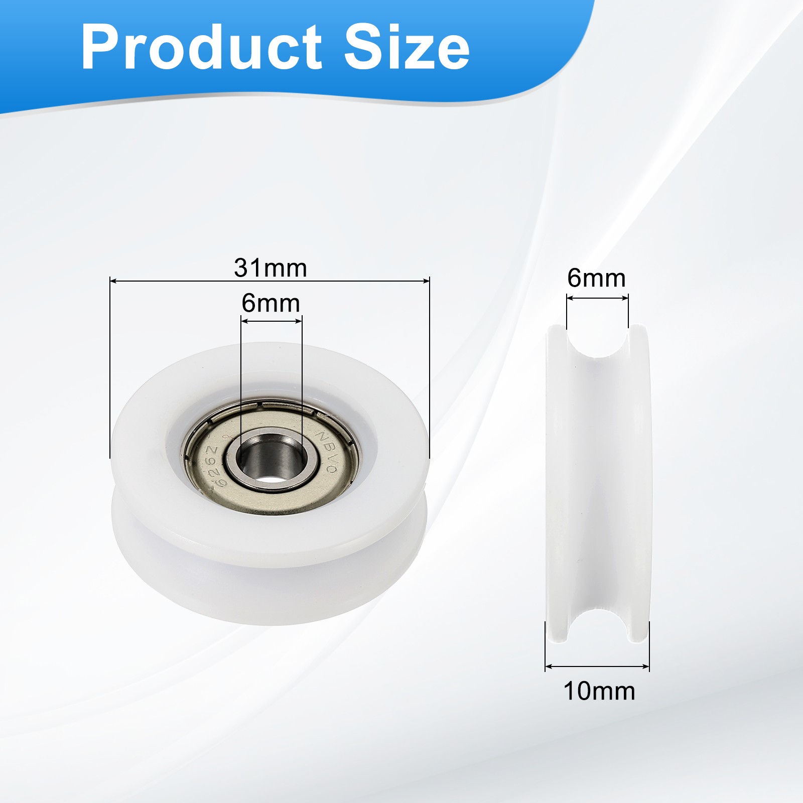 4Pcs Groove Nylon Plastic Guide Bearing 6x31x10mm Pulley Roller (White)