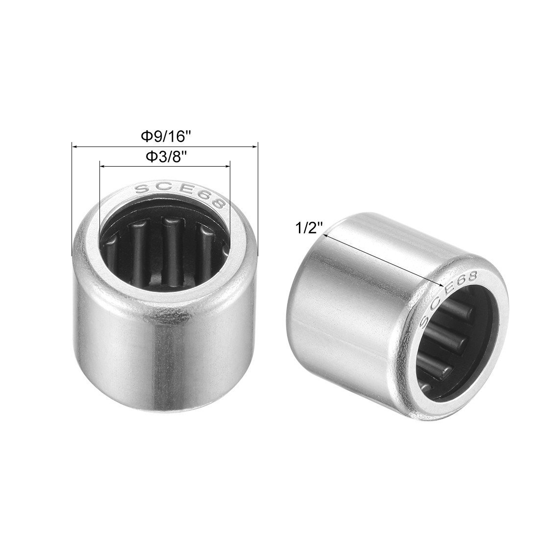 SCE68 Needle Roller Bearings 3/8″ x 9/16″ x 1/2″ Chrome Steel Open End 5Set