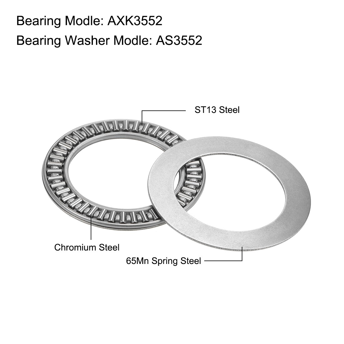 2 Pcs AXK3552 Thrust Needle Roller Bearings For Equipment with AS3552 Washers