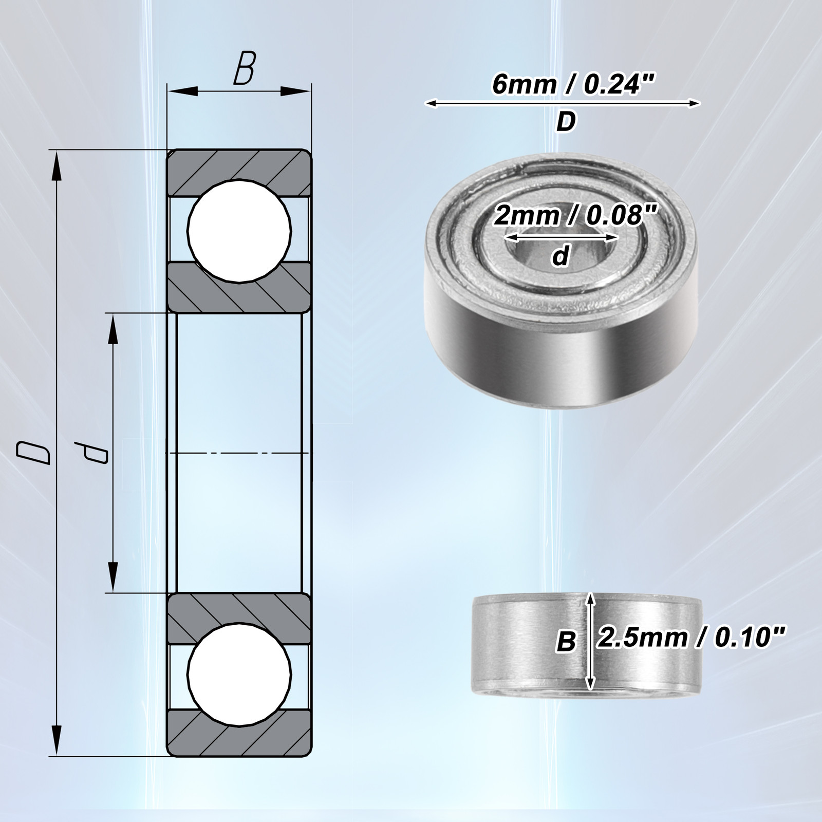 10 Pcs 2x6x2.5mm Double Metal Shield MR62ZZ Car Deep Groove Ball Bearings