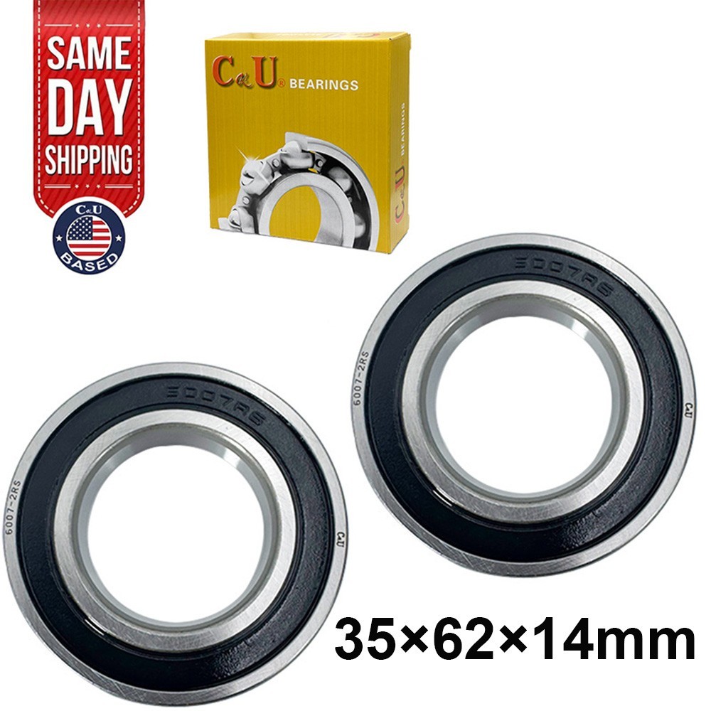 2 Pack CKU 6007-2RS 35x62x14mm Double Rubber Sealed Deep Groove Ball Bearings