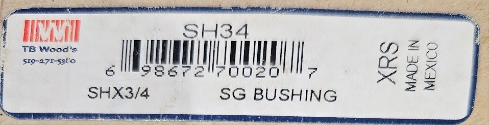 TB Woods SH34 SHX3/4 QD Bushing 3/4″ Bore SG Split Taper Keyed Bushing