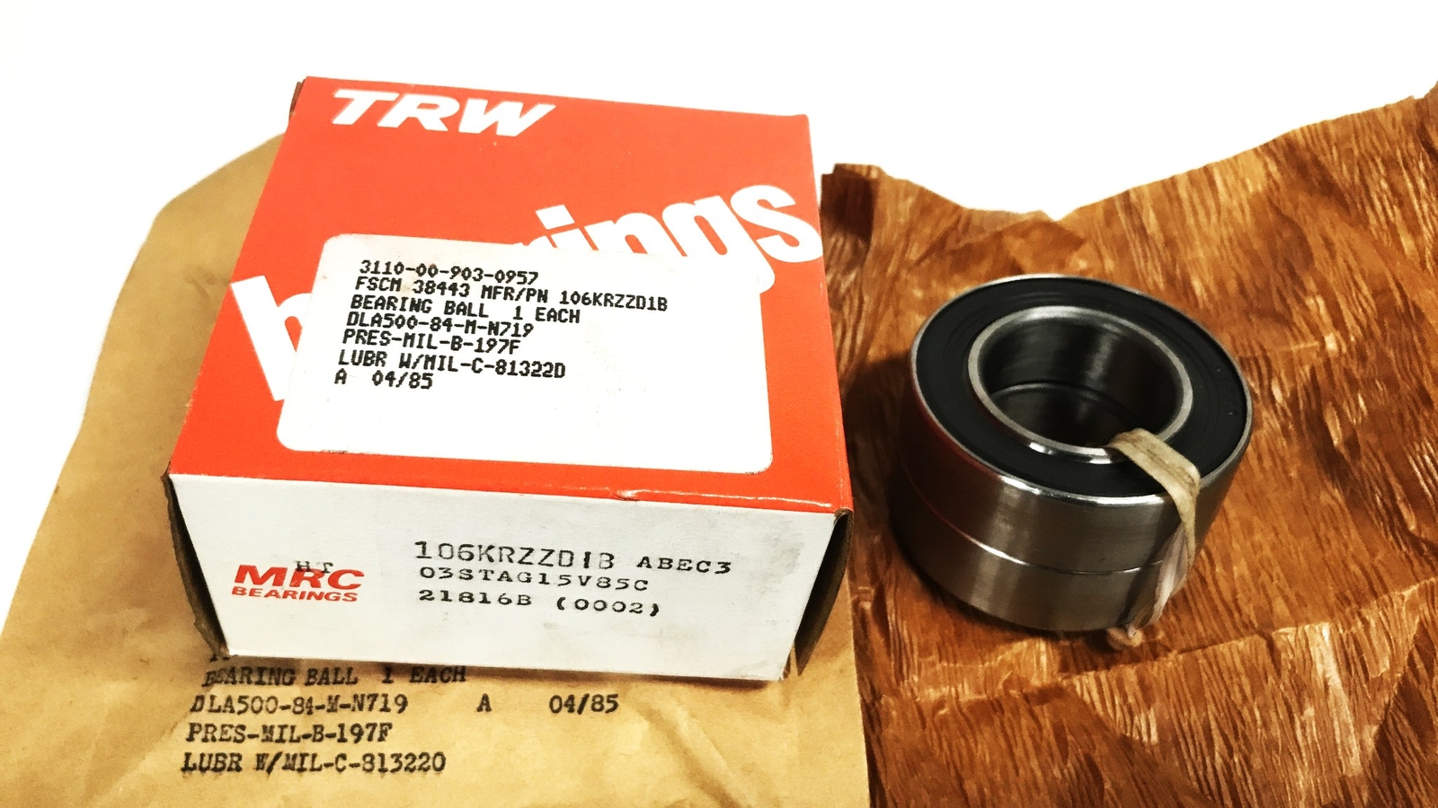 MRC Angular Contact Ball Bearing Matched Set 106KZZDIB-ABEC3 NOS