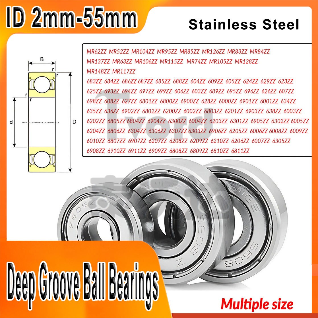 Stainless Steel Deep Groove Ball Bearings Miniature Shielded Bearing ID 2mm-55mm