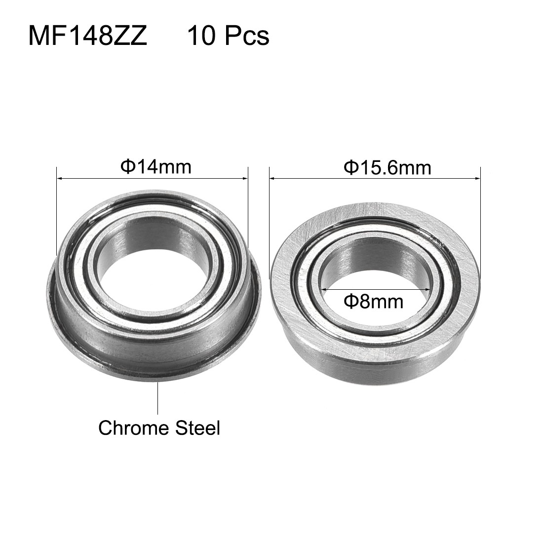 Pack of 10 8mmx14mmx4mm Flange Bearing MF148ZZ