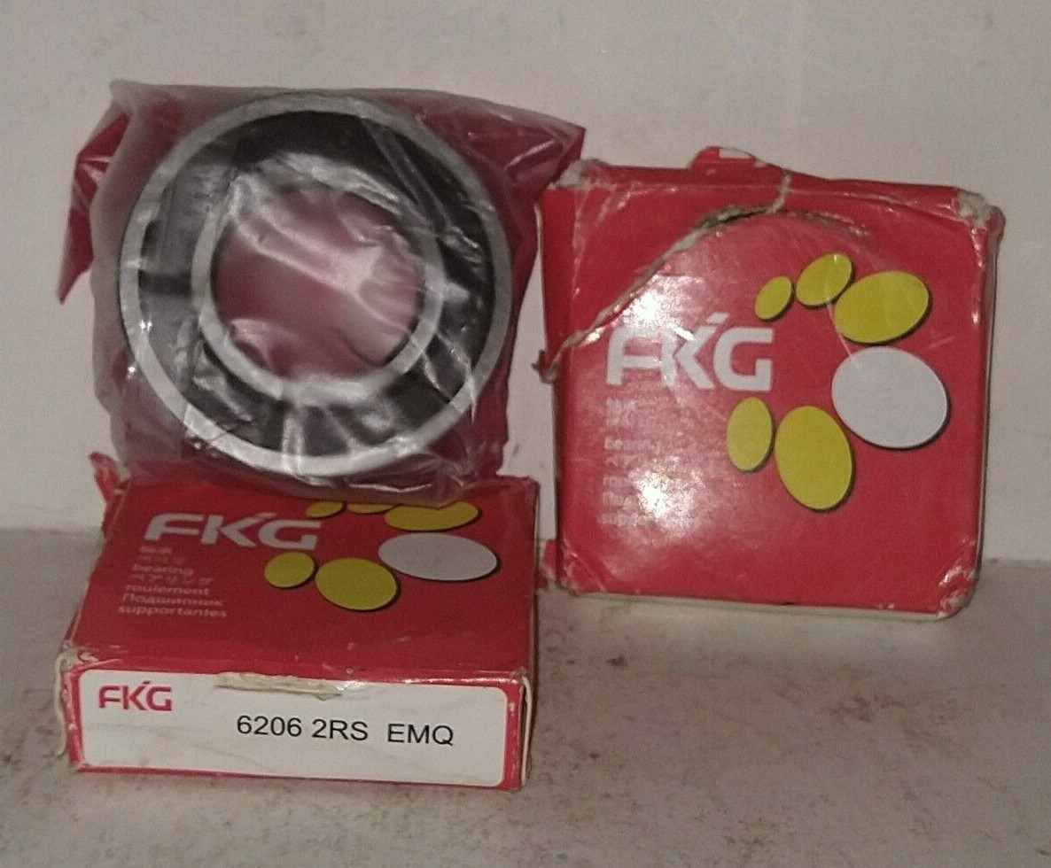 2 NEW FKG 6206 2RS EMQ RUBBER SEALED BALL BEARINGS NIB ***MAKE OFFER***