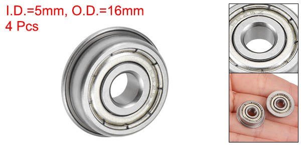 F625ZZ Flanged Ball Bearing 5x16x5mm Shielded Chrome Steel Flange Bearings 4pcs
