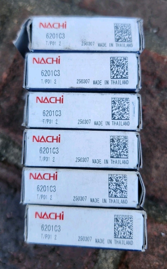 6 Pcs Nachi Bearings 6201C3 Ball Bearing, 6200 SERIES DEEP GROOVE RADIAL, NEW!!