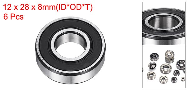 6 Pack 12 x 28 x 8mm 6001 2RS Deep Groove Ball Bearings, ABEC5