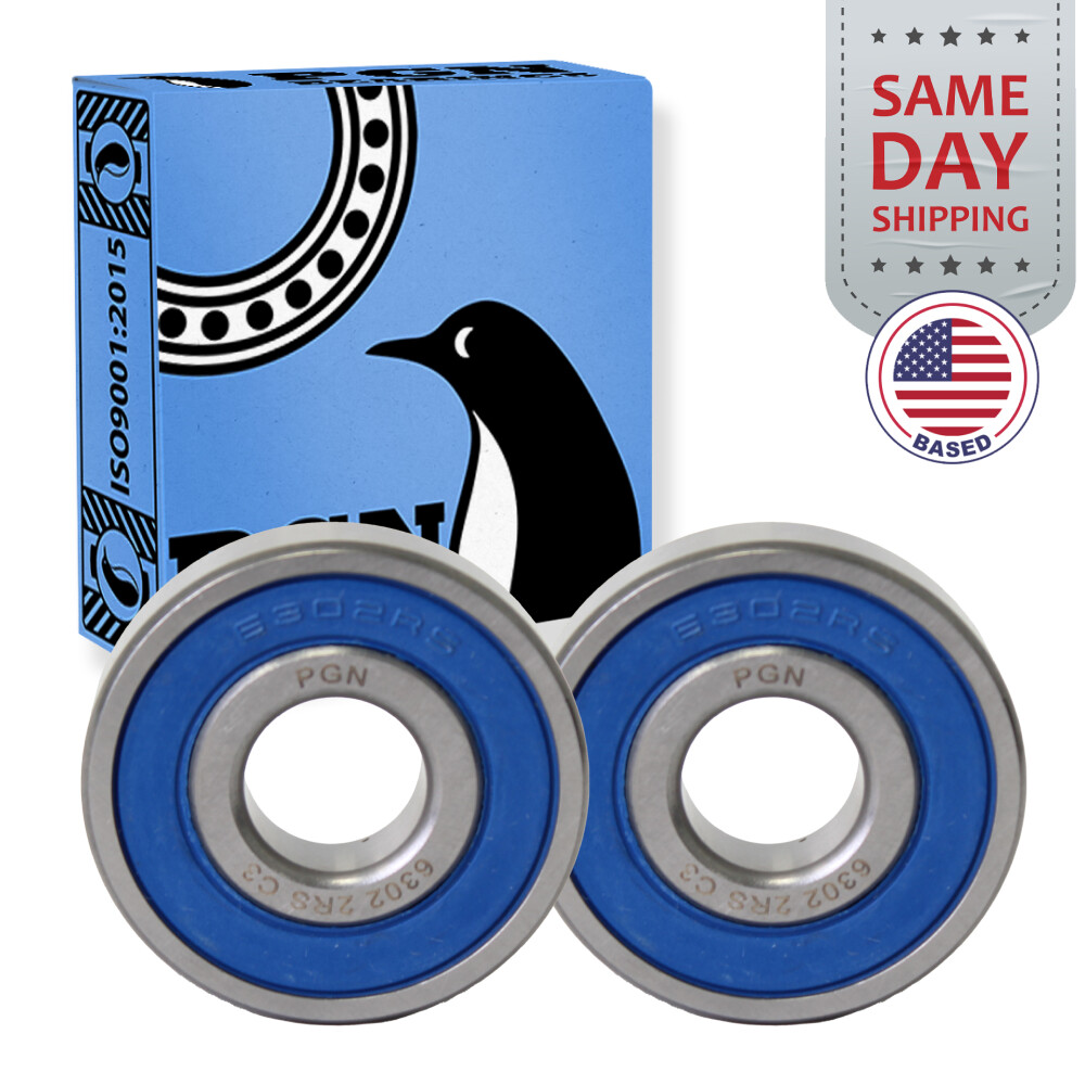 (2) 6302-2RS Premium Rubber Seal Ball Bearing C3 EMQ, 15x42x13, 6302 2RS 6302rs