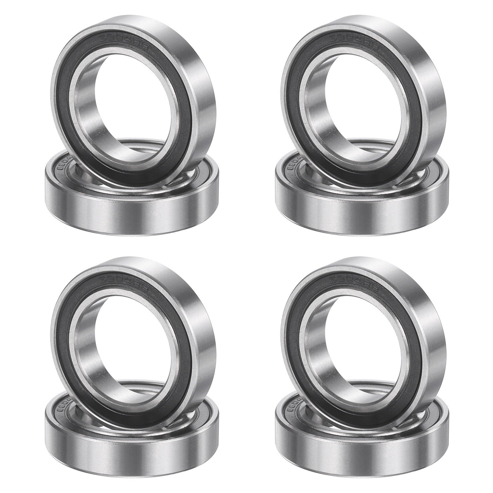 8Pcs 6804 2RS 20mmx32mmx7mm Rubber Shielded Deep Groove Ball Bearing, Black