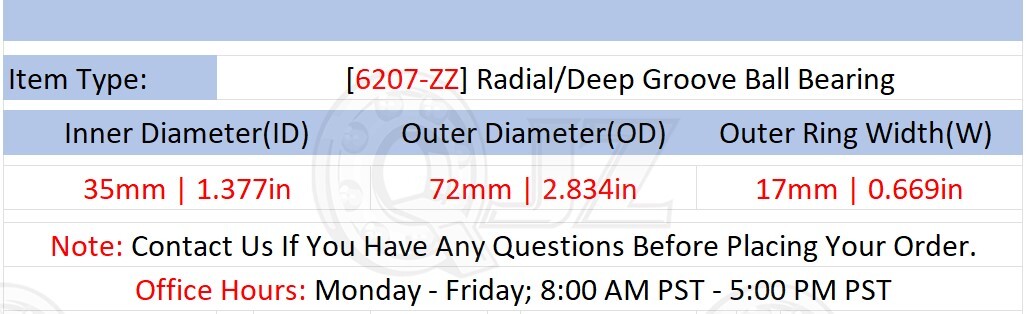 [Qty.8] New 6207-ZZ Radial/Deep Groove Ball Bearing [35mm ID x 72mm OD x 17mm W]