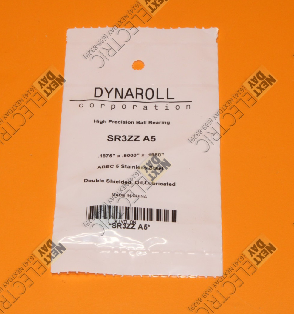 Dynaroll, SR3ZZ A5, Ball Bearing ABEC 5 Stainless Steel .1875x.5000x.1960