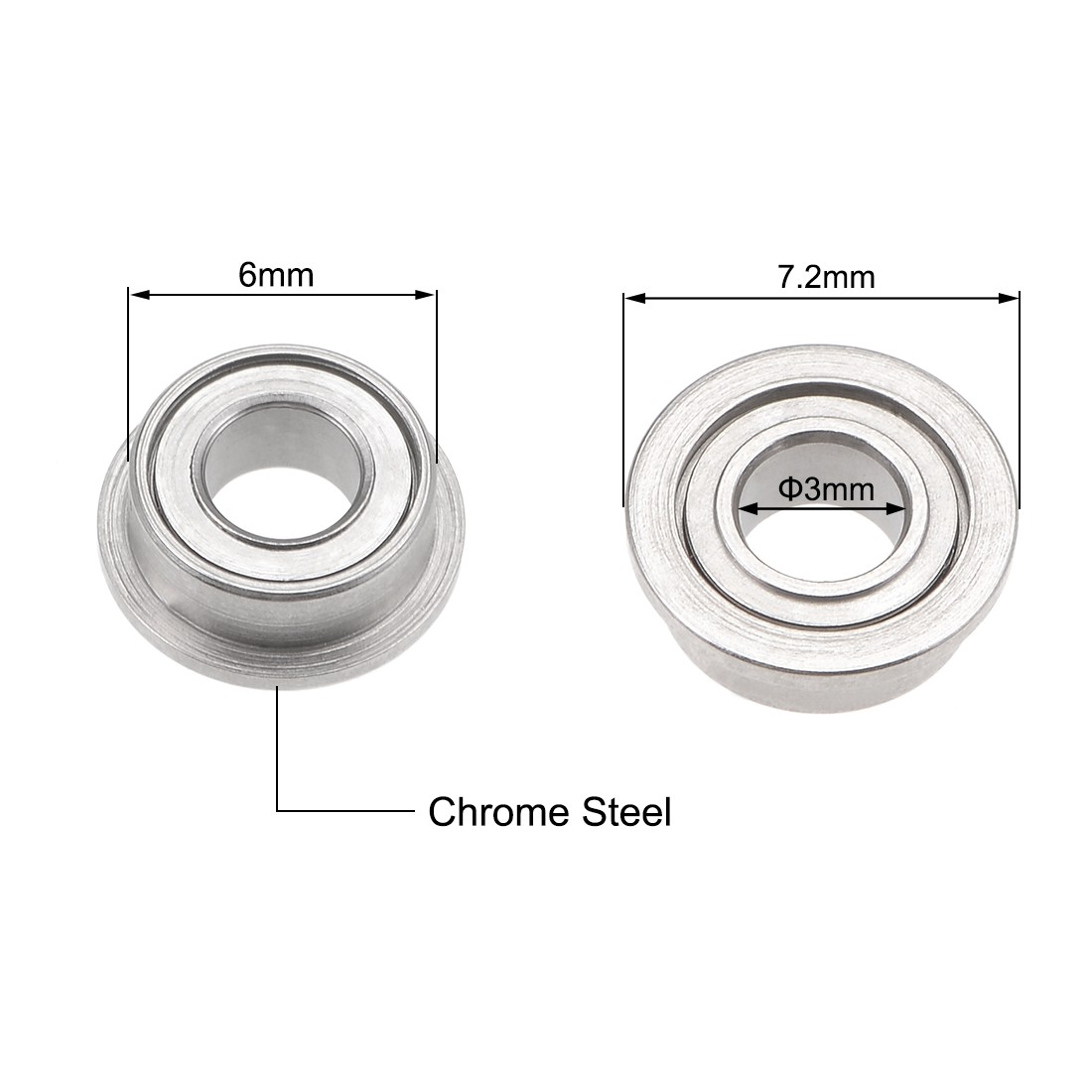 10PACK MF63ZZ Flange Ball Bearing 3x6x2.5mm Full Complement Bearings